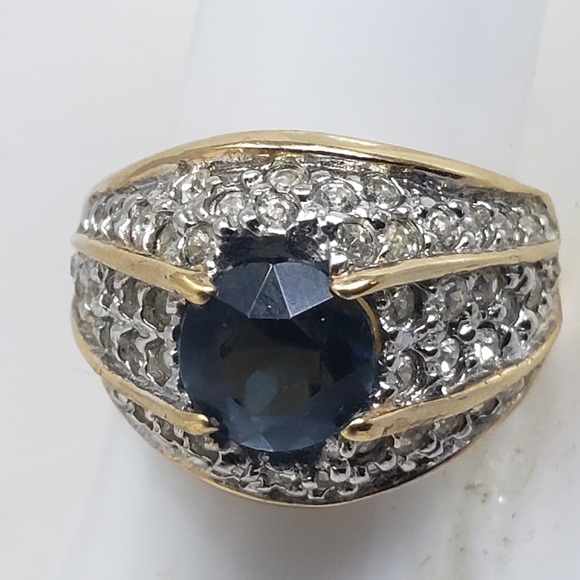 14K GE blue & clear crystal dome ring - Picture 2 of 10
